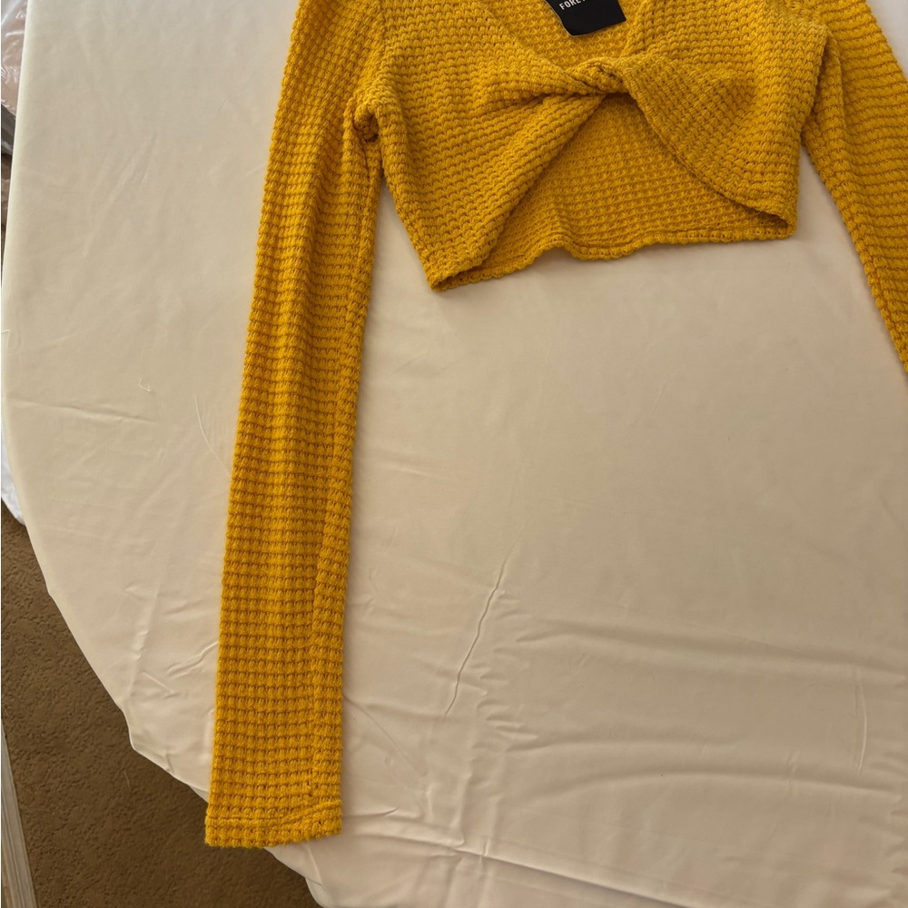 Forever 21 Mustard Yellow Knit Crop Top Long Sleeve Women Size Small New - Picture 6 of 8